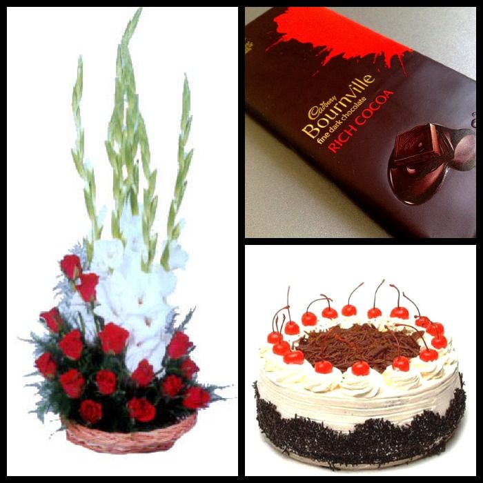 Flowers Basket, Cake & Bournvile Chocolate